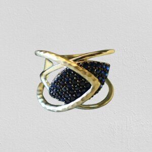 Gabriel & Co Souviens 925 SS Wide Band Blue Sapphire Pave Cluster Ring - LNC